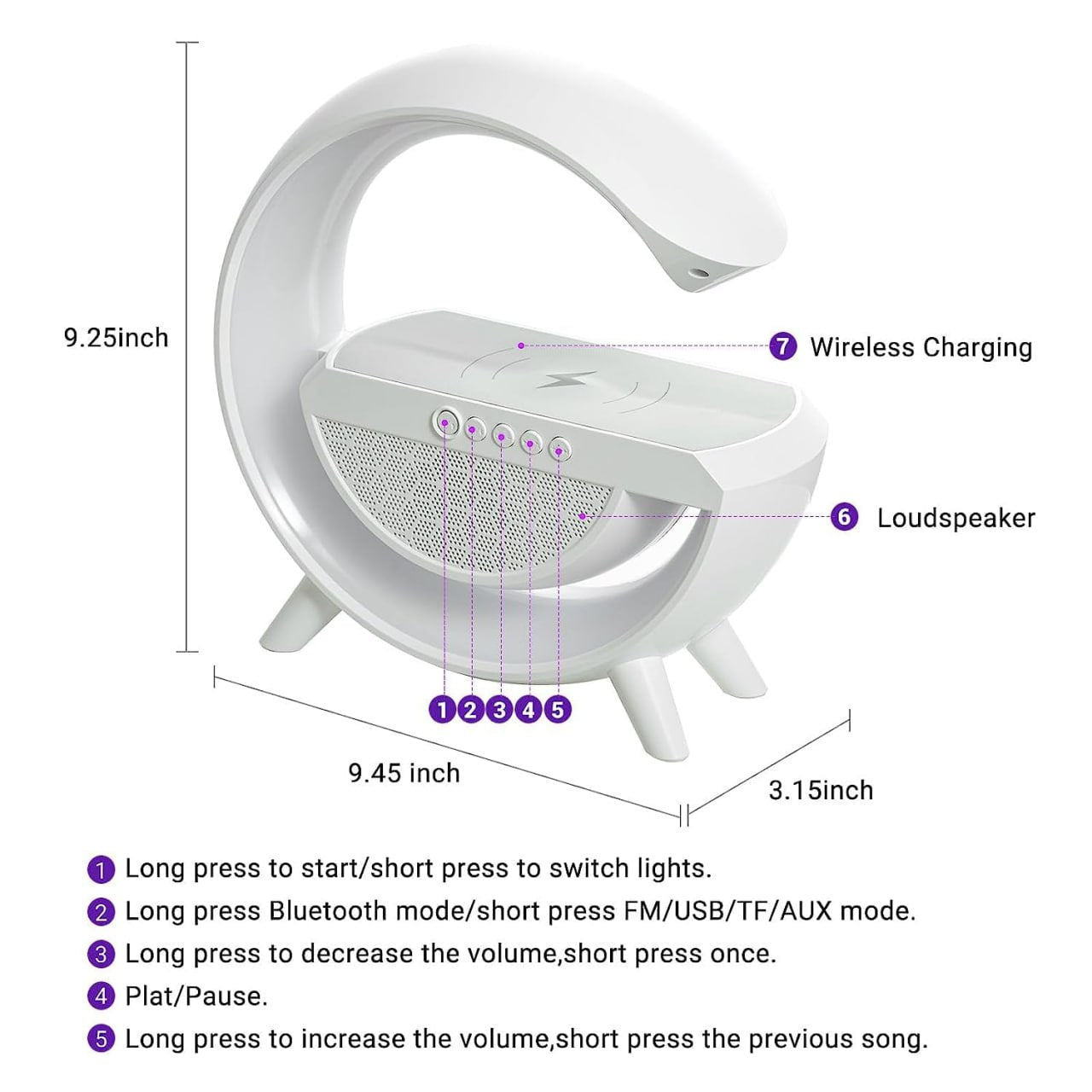 G-Shape LED Wireless Charging Speaker Lamp